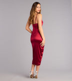 Margaret Satin Wrap Midi Prom Dress – Cowl Neck Formal Gown