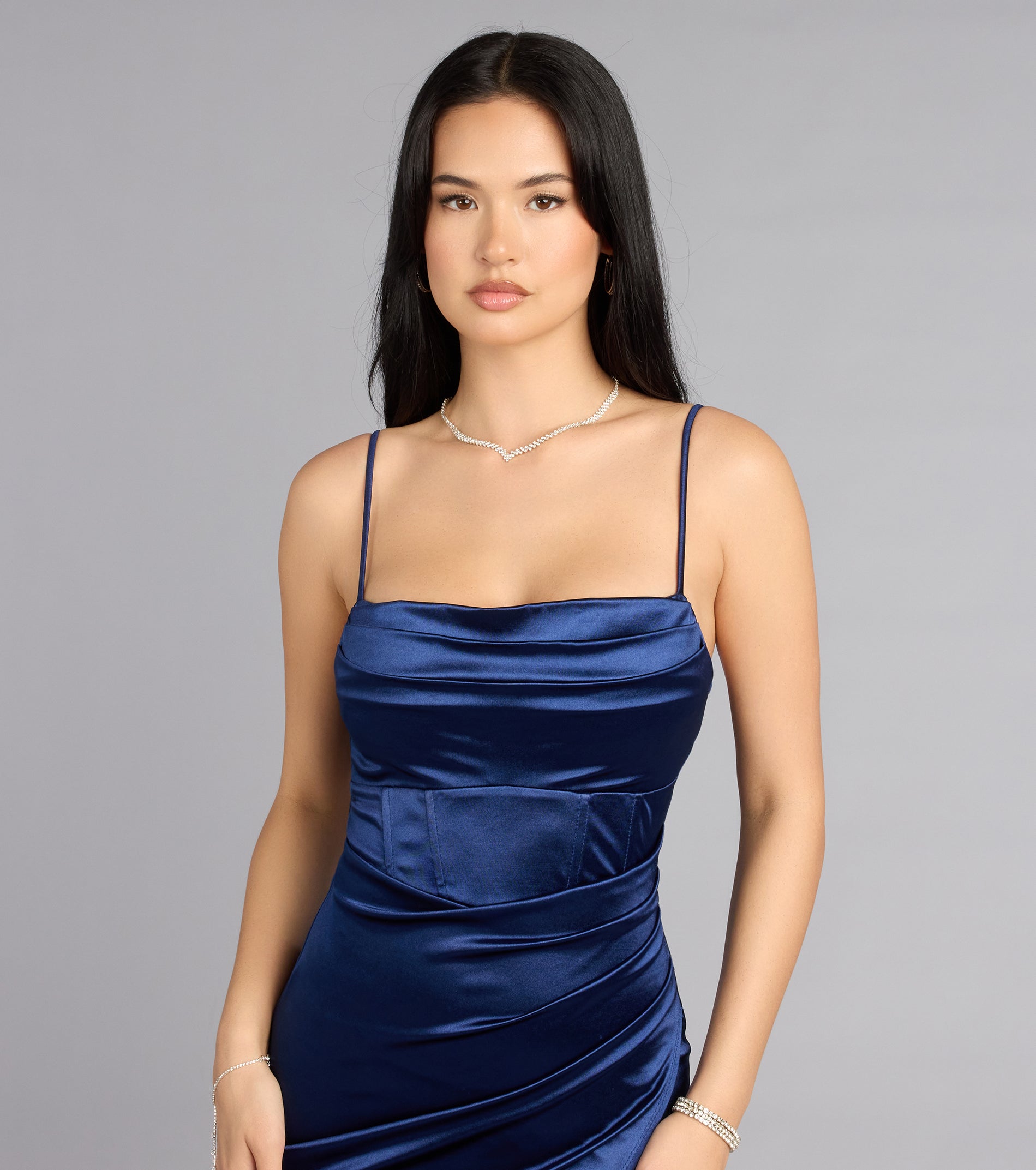 Margaret Satin Wrap Midi Prom Dress – Cowl Neck Formal Gown