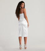 Margaret Satin Wrap Midi Prom Dress – Cowl Neck Formal Gown