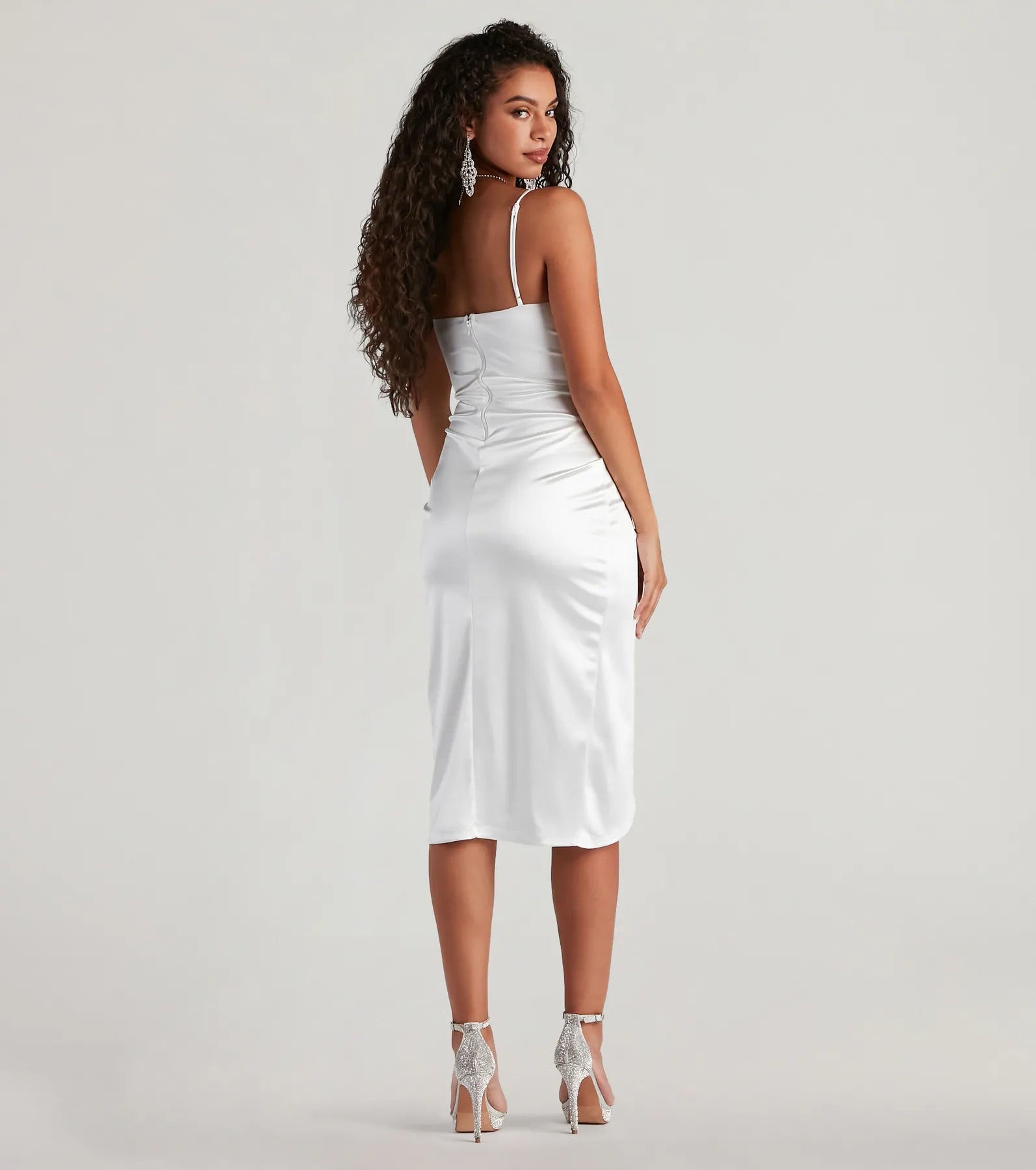 Margaret Satin Wrap Midi Prom Dress – Cowl Neck Formal Gown