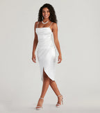 Margaret Satin Wrap Midi Prom Dress – Cowl Neck Formal Gown