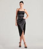 Margaret Satin Wrap Midi Prom Dress – Cowl Neck Formal Gown