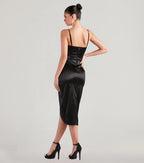 Margaret Satin Wrap Midi Prom Dress – Cowl Neck Formal Gown