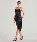 Margaret Satin Wrap Midi Prom Dress – Cowl Neck Formal Gown