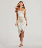 Margaret Satin Wrap Midi Prom Dress – Cowl Neck Formal Gown