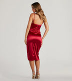 Margaret Satin Wrap Midi Prom Dress – Cowl Neck Formal Gown