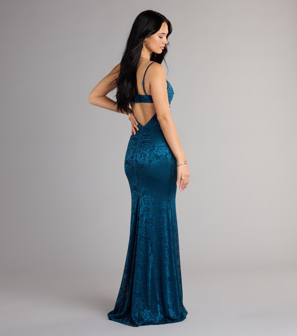 Haisley Floral Lace Mermaid Prom Dress – Open Back Long Formal Gown