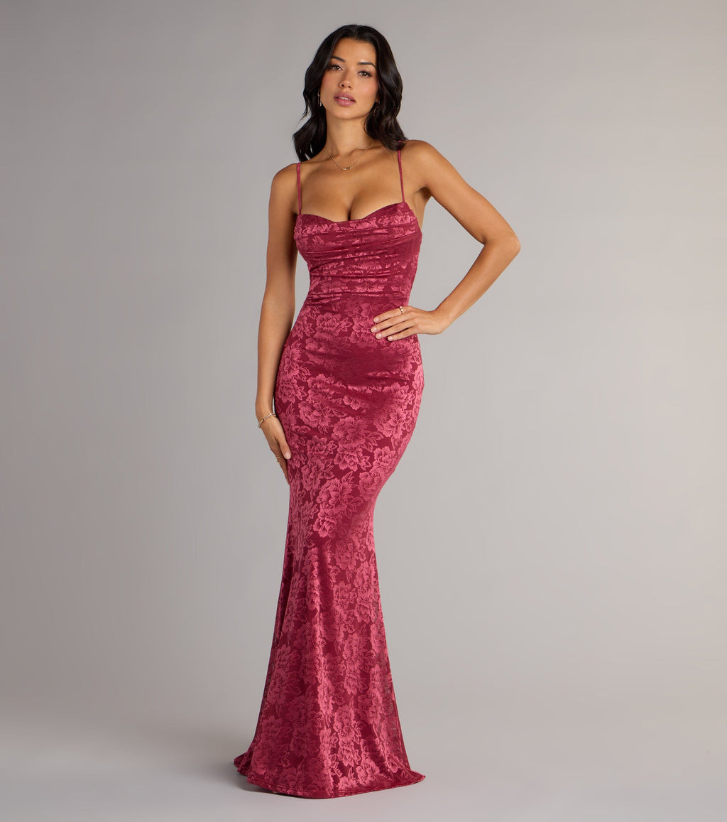Haisley Floral Lace Mermaid Prom Dress – Open Back Long Formal Gown