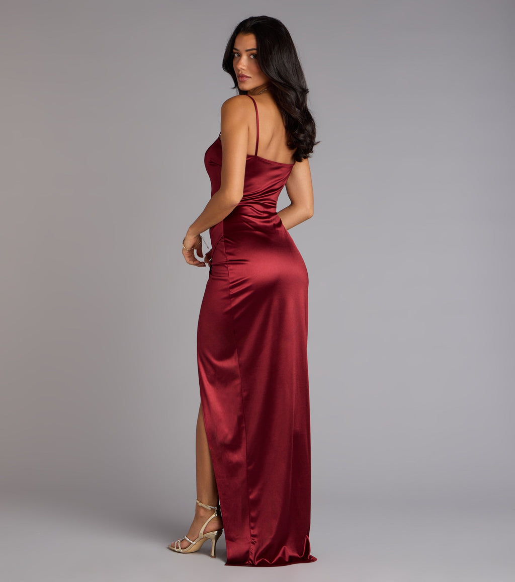 Mayra Satin Prom Dress – Square Neck High Slit Long Formal Gown