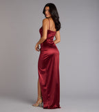 Mayra Satin Prom Dress – Square Neck High Slit Long Formal Gown