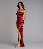 Mayra Satin Prom Dress – Square Neck High Slit Long Formal Gown