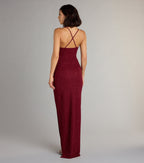 Amirah Glitter Column Prom Dress – Cowl Neck High Slit Formal Gown