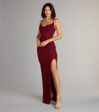 Amirah Glitter Column Prom Dress – Cowl Neck High Slit Formal Gown