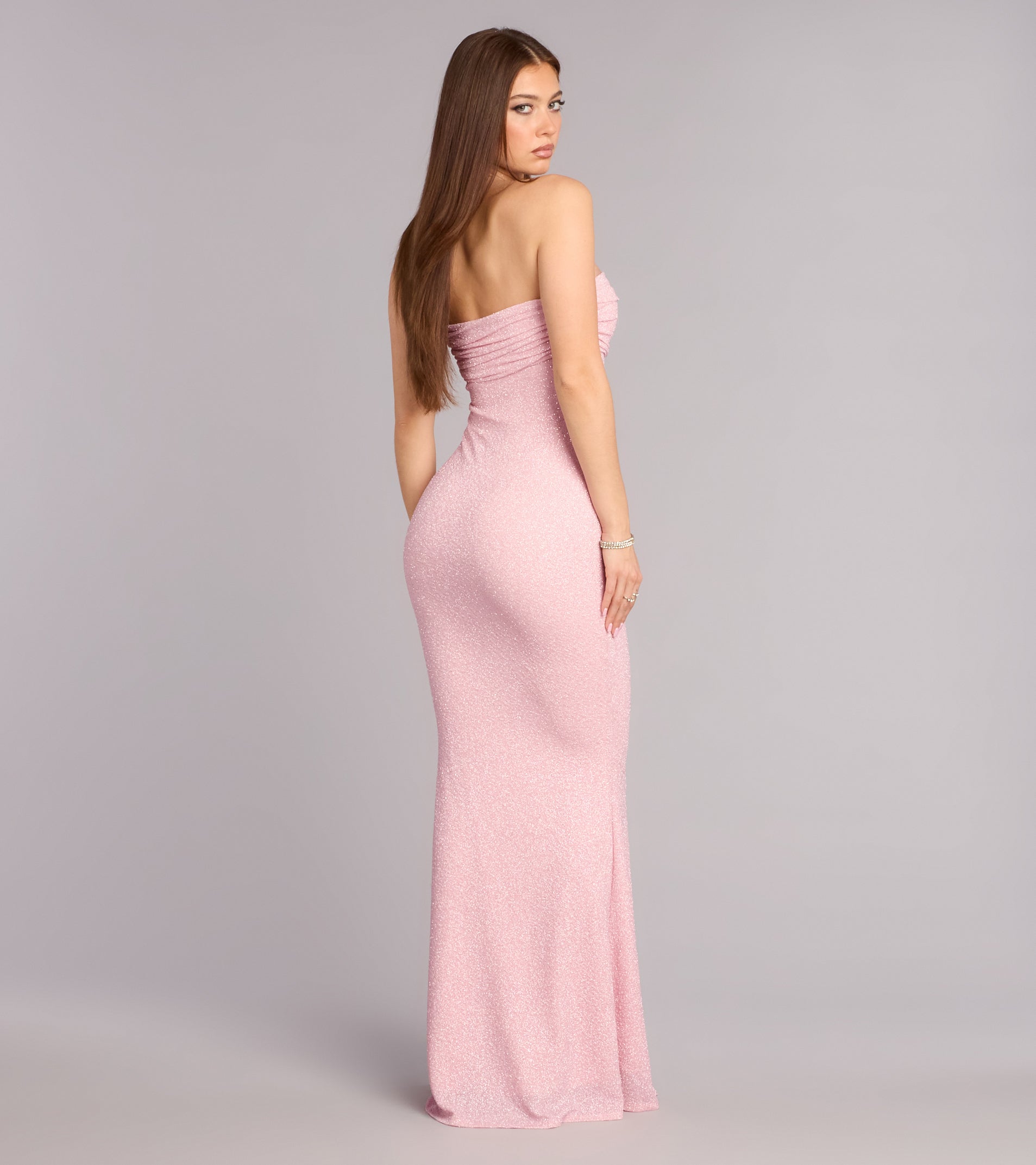 Audrina Glitter Knit Strapless Mermaid Formal Dress – Floor-Length Shimmer Gown