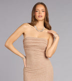 Audrina Glitter Knit Strapless Mermaid Formal Dress – Floor-Length Shimmer Gown