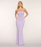 Audrina Glitter Knit Strapless Mermaid Formal Dress – Floor-Length Shimmer Gown