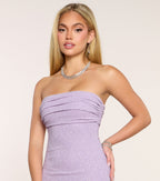Audrina Glitter Knit Strapless Mermaid Formal Dress – Floor-Length Shimmer Gown