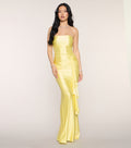 Yellow Strapless Mermaid Gown – Ruched Floor-Length Formal Dress