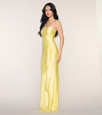 Yellow Strapless Mermaid Gown – Ruched Floor-Length Formal Dress