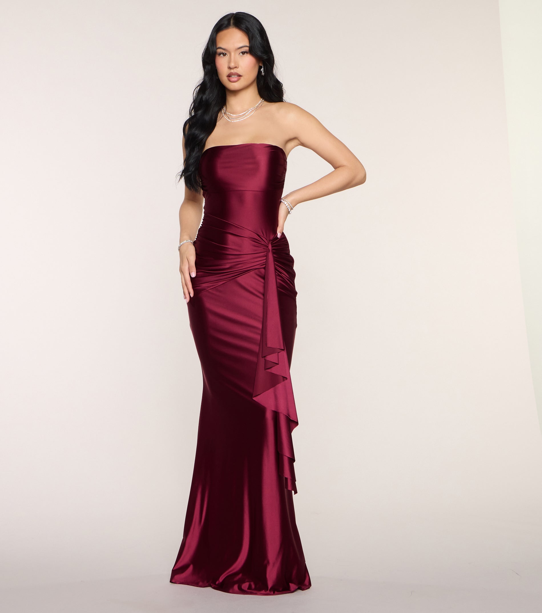 Yellow Strapless Mermaid Gown – Ruched Floor-Length Formal Dress