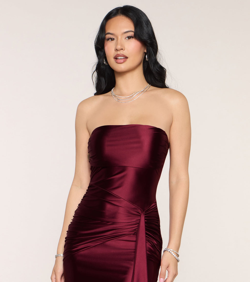 Yellow Strapless Mermaid Gown – Ruched Floor-Length Formal Dress