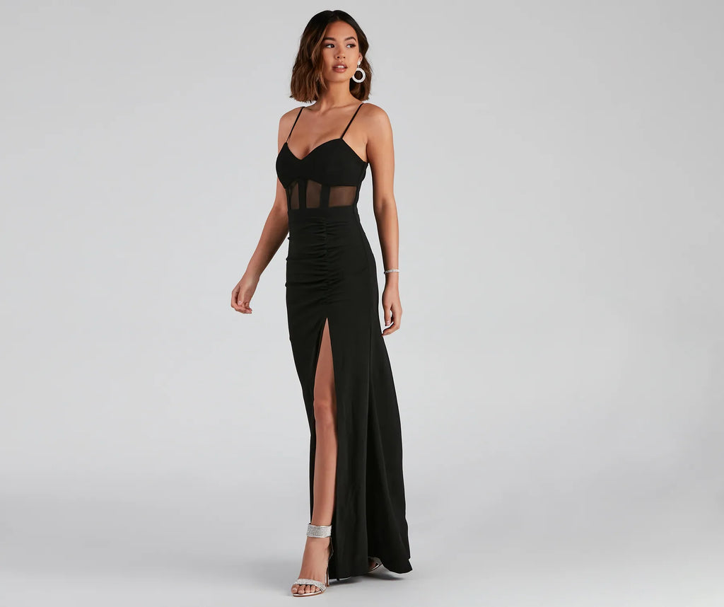 Alexia Illusion Mesh Prom Dress – High Slit A-Line Long Formal Gown