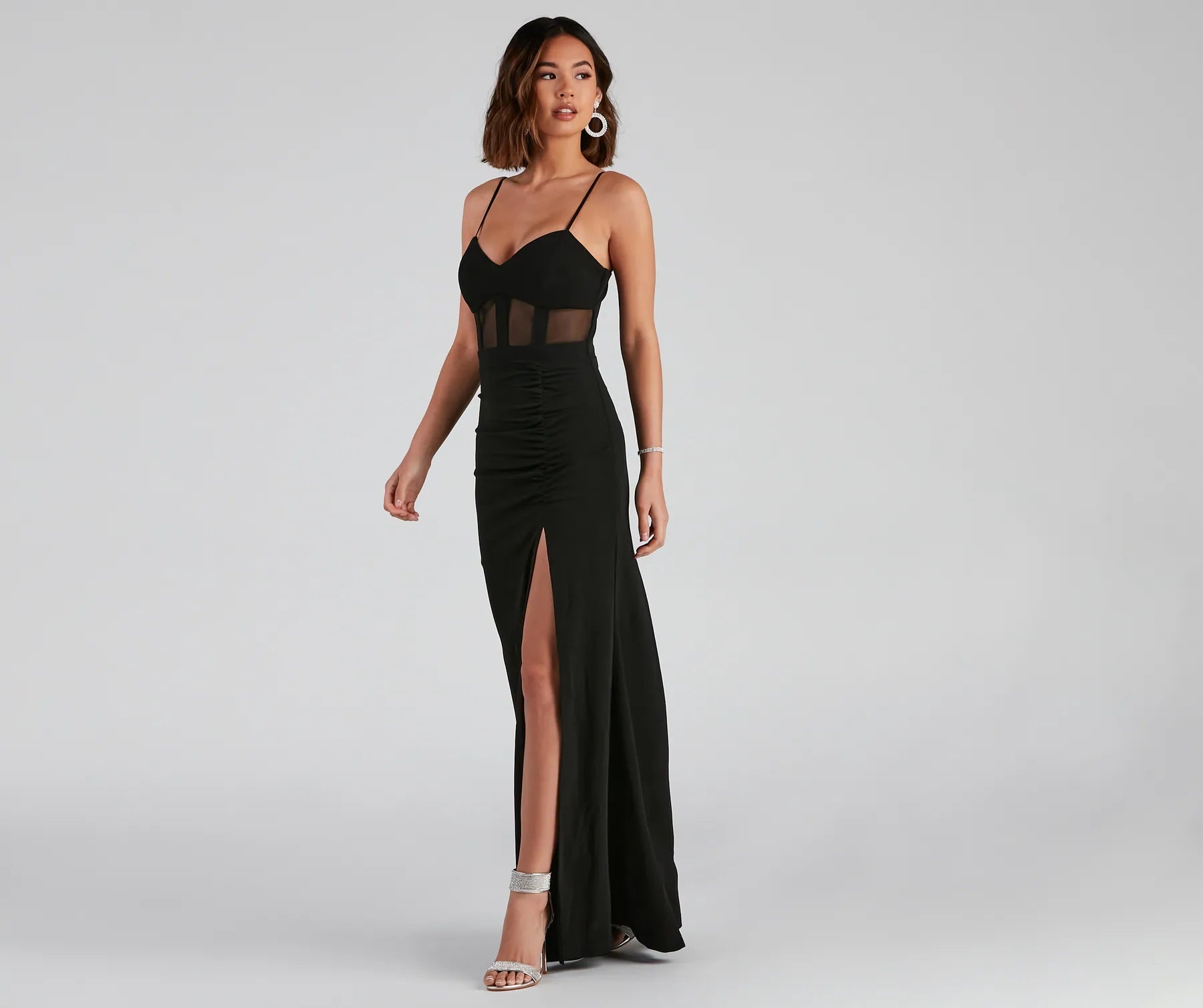 Alexia Illusion Mesh Prom Dress – High Slit A-Line Long Formal Gown