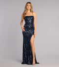 Rowena Pailletten Meerjungfrau Abendkleid Marineblau – Frontansicht Ballkleid