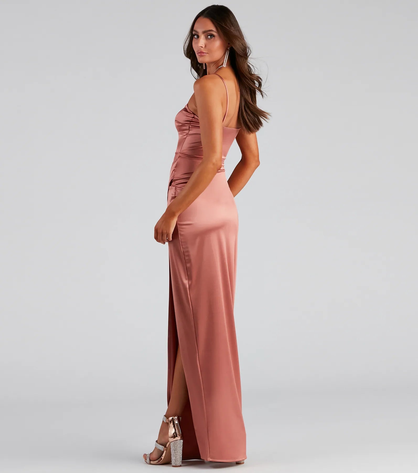 Mayra Satinkleid Rosegold Seitenansicht