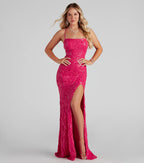 Rowena Pailletten Ballkleid Fuchsia Seitenansicht