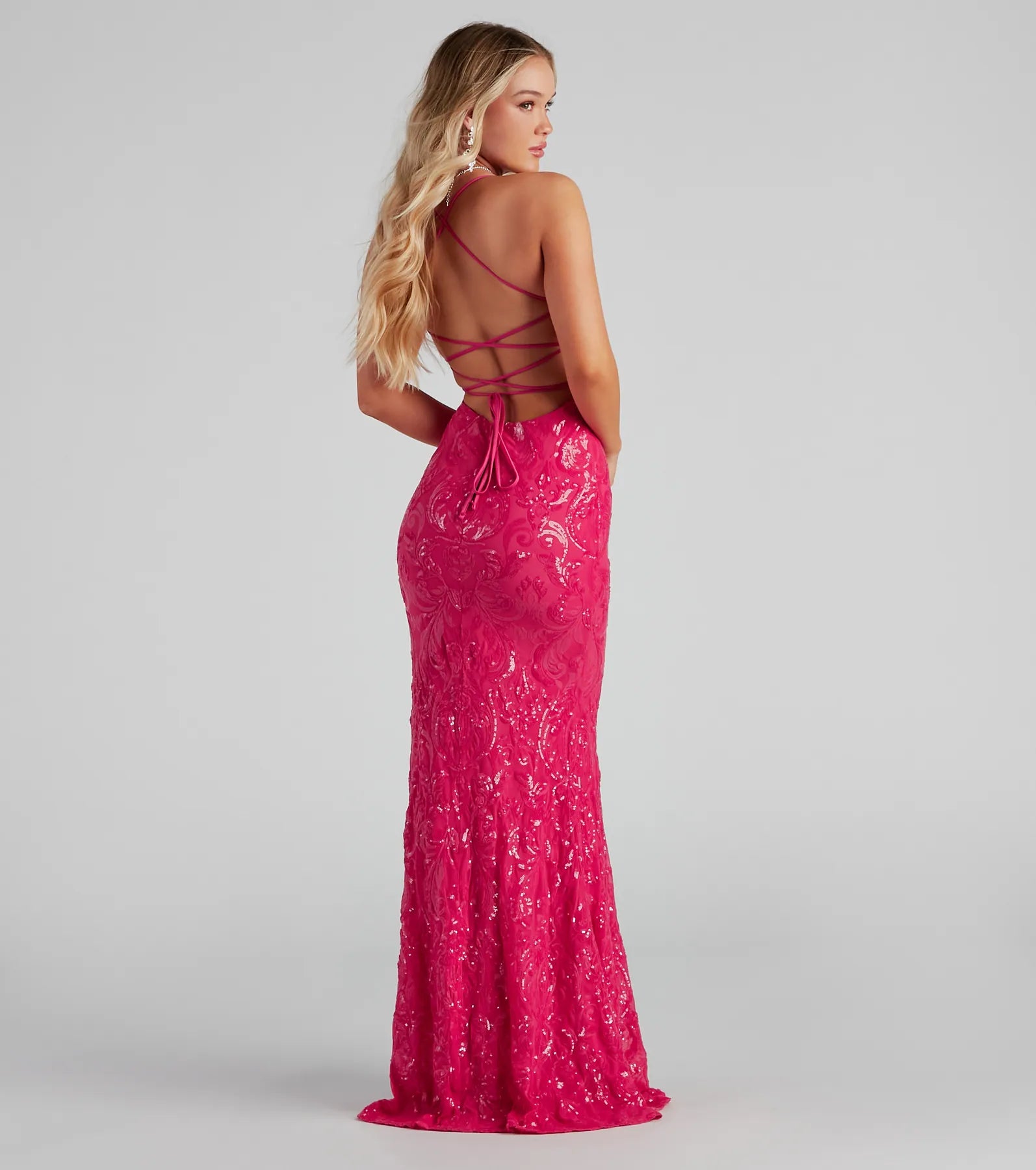 Rowena Pailletten Abendkleid Fuchsia – Ganzkörperansicht