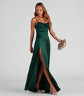 Rückansicht Marissa Satin Abendkleid Jägergrün
