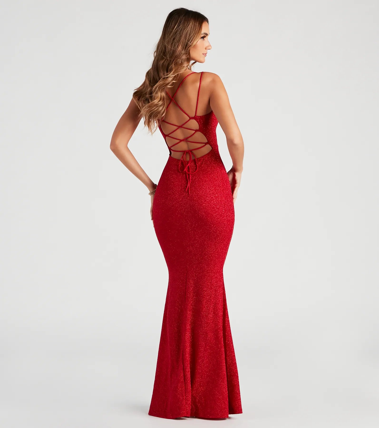 Rachel Glitter Mermaid Prom Dress – Lace-Up Long Formal Gown
