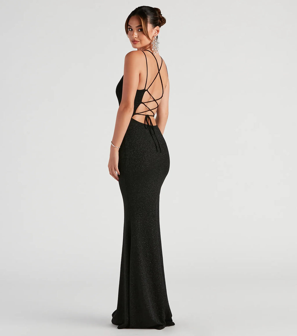 Rachel Glitter Mermaid Prom Dress – Lace-Up Long Formal Gown
