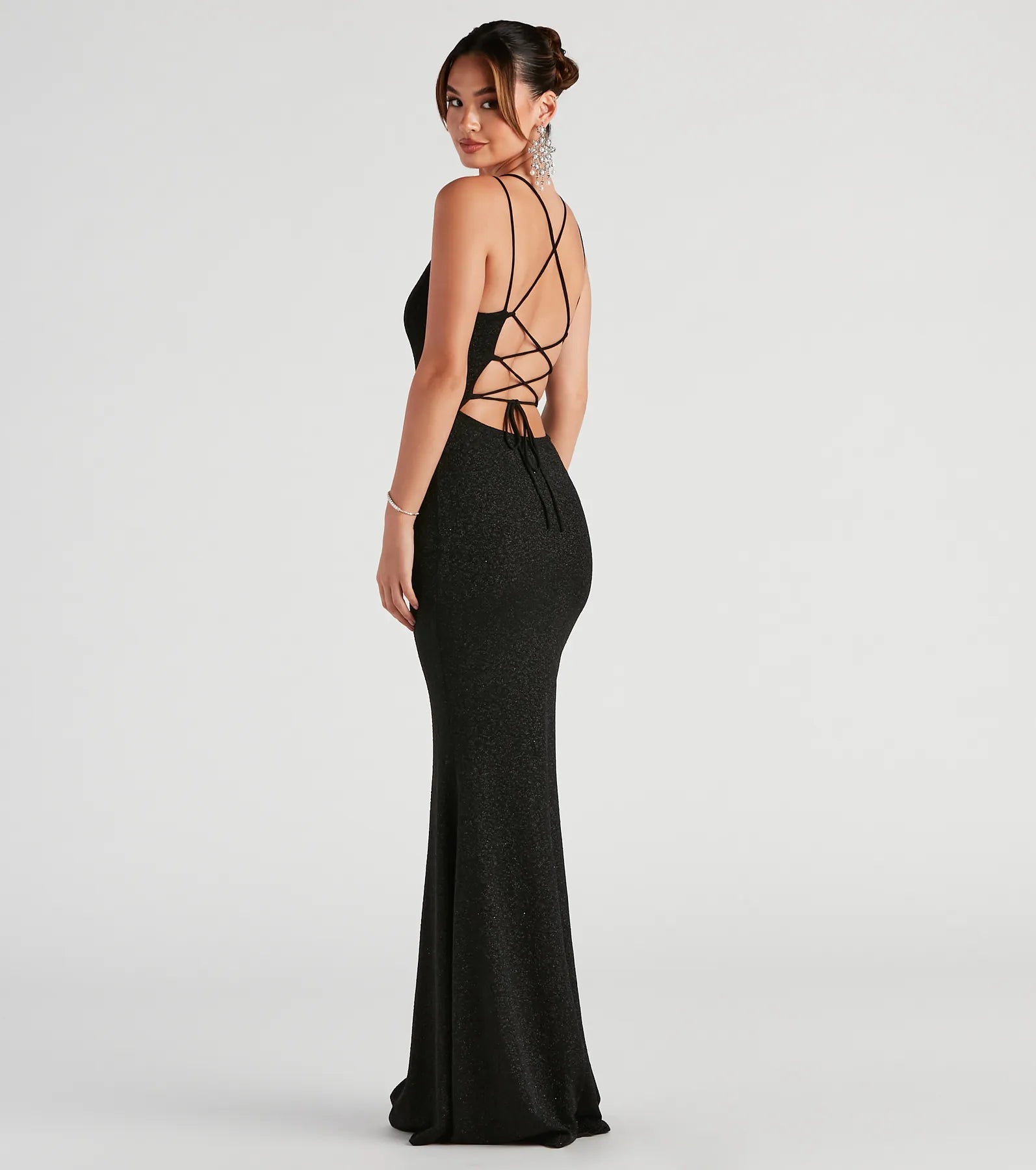 Rachel Glitter Mermaid Prom Dress – Lace-Up Long Formal Gown