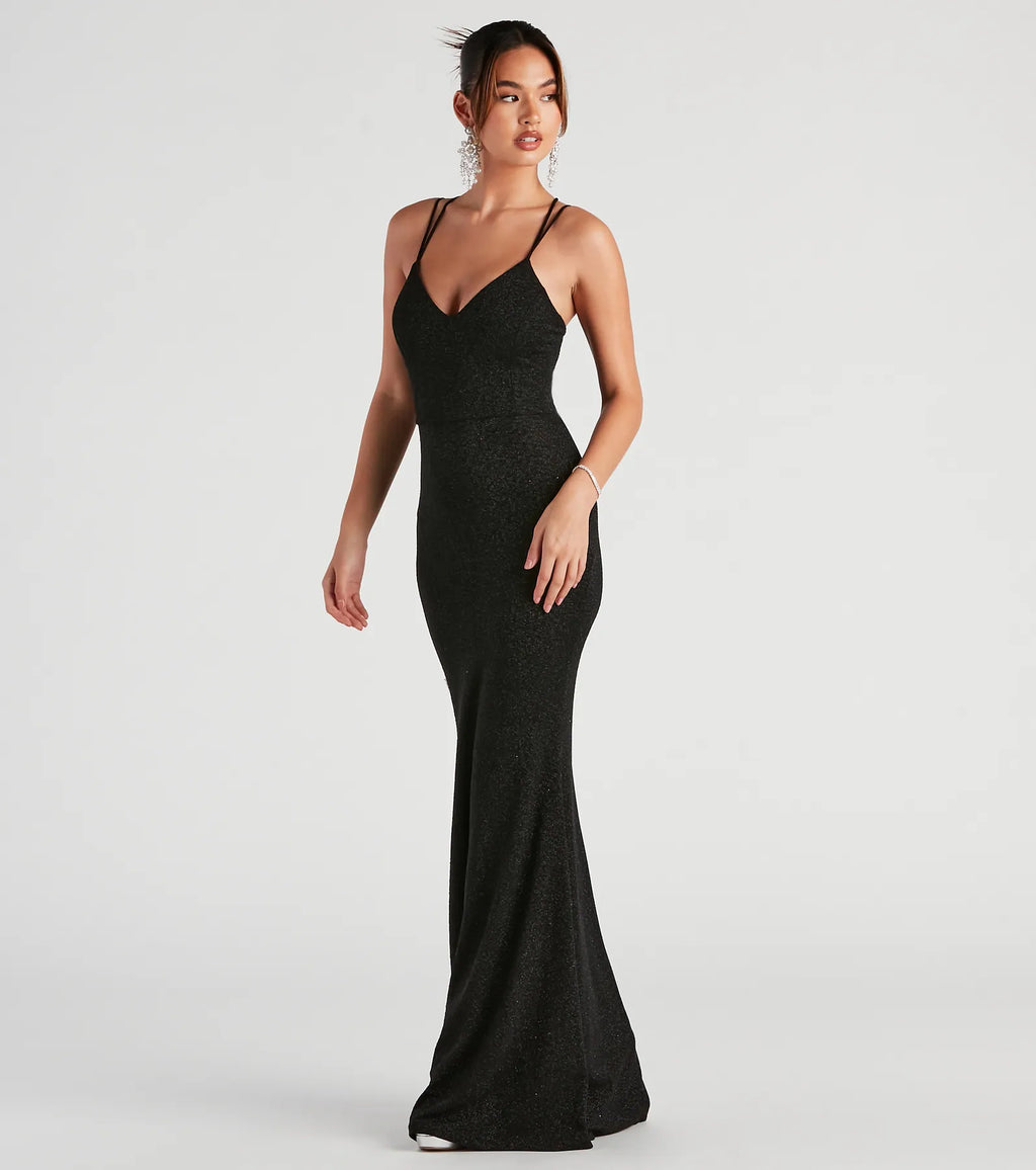 Rachel Glitter Mermaid Prom Dress – Lace-Up Long Formal Gown