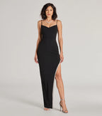 Teigen Rhinestone Crepe Prom Dress – V-Neck High Slit Long Formal Gown