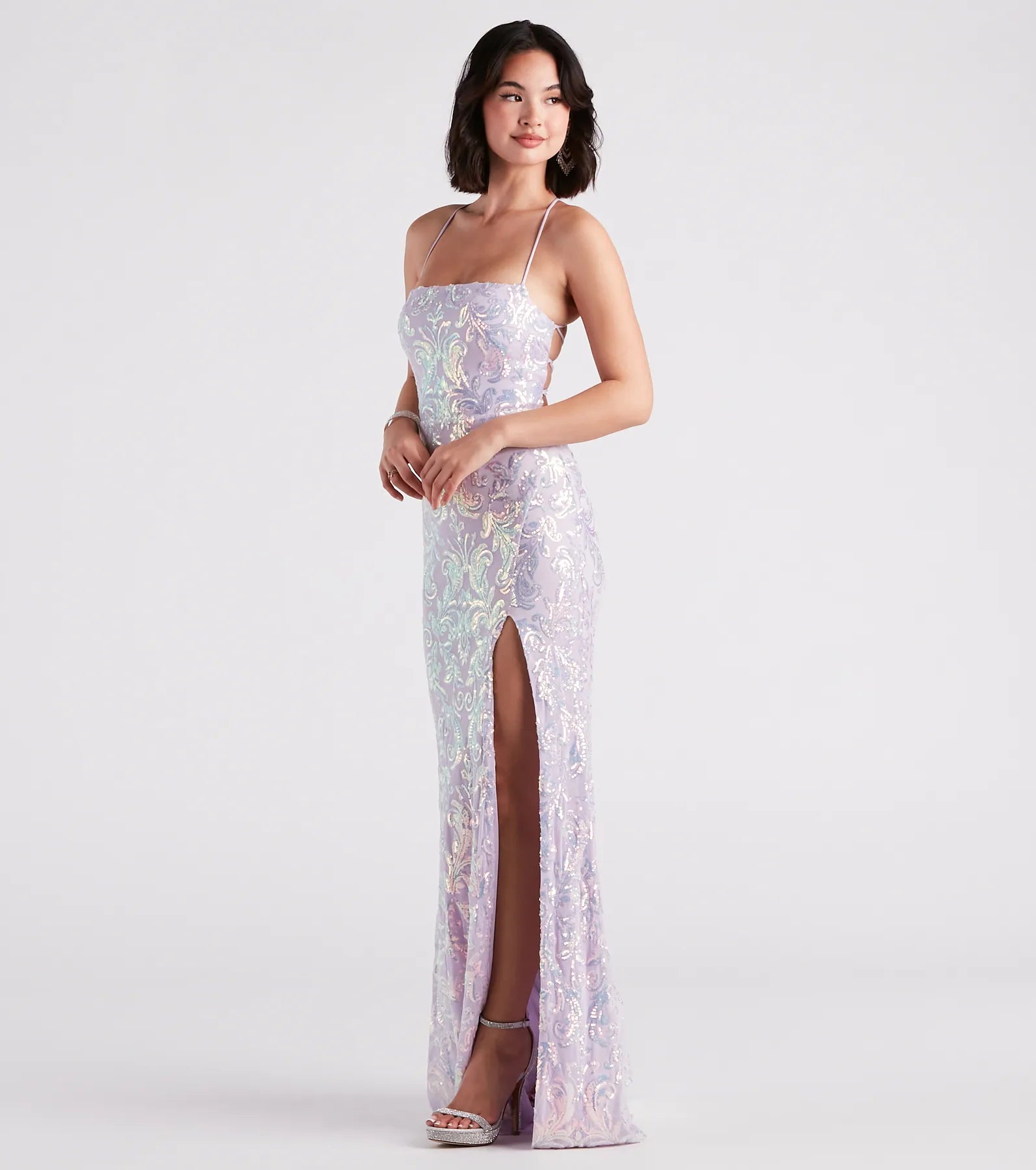 Edlyn Sequin Mermaid Prom Dress – Lace-Up Square Neck Long Formal Gown
