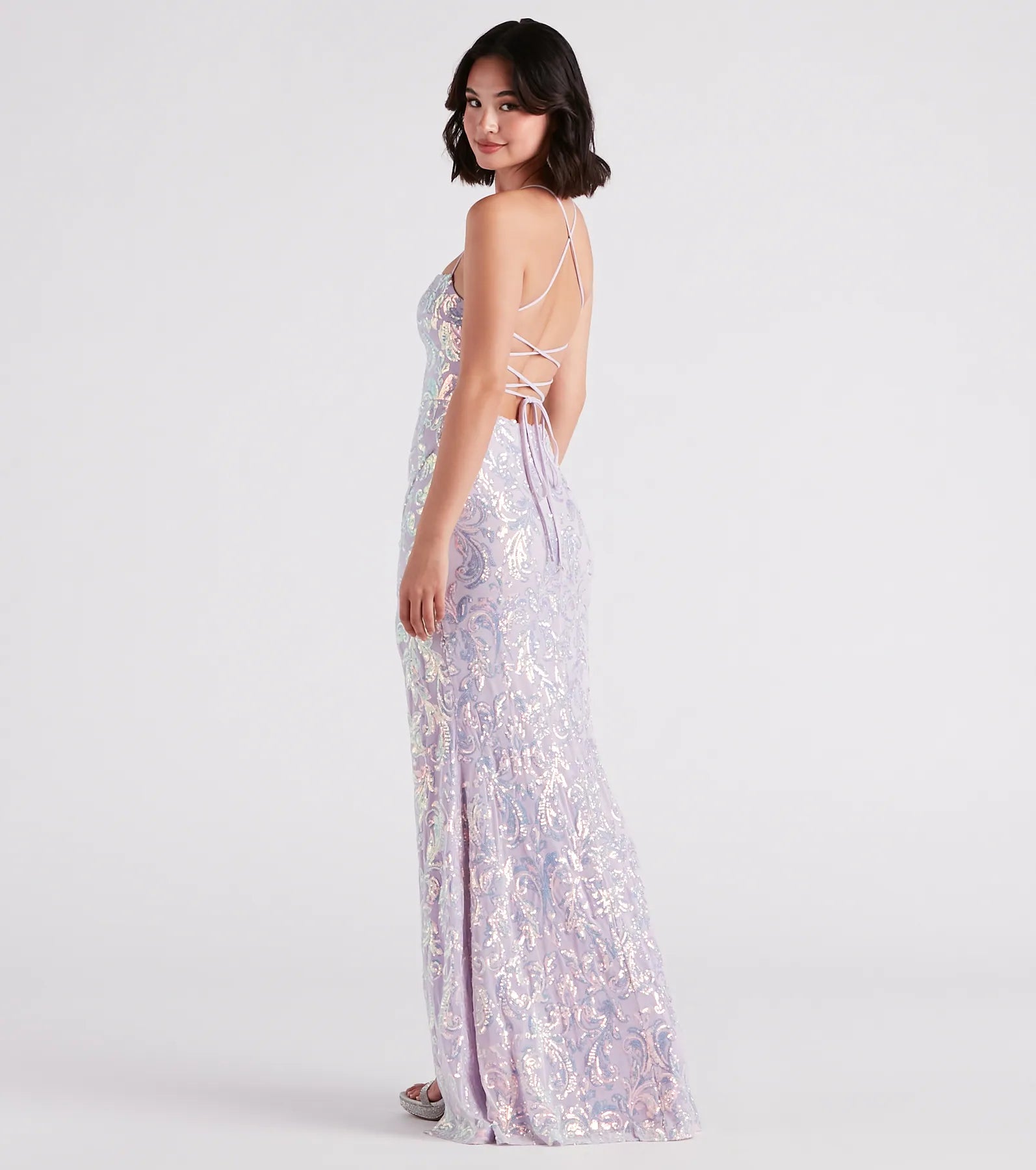 Edlyn Sequin Mermaid Prom Dress – Lace-Up Square Neck Long Formal Gown