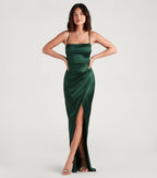 Mayra Satin Prom Dress – Square Neck High Slit Long Formal Gown