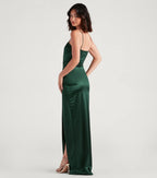 Mayra Satin Prom Dress – Square Neck High Slit Long Formal Gown