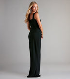 Savannah Crepe Column Prom Dress – Square Neck High Slit Formal Gown