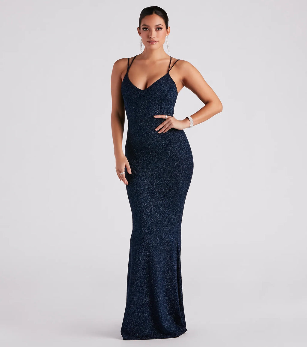 Rachel Glitter Mermaid Prom Dress – Lace-Up Long Formal Gown