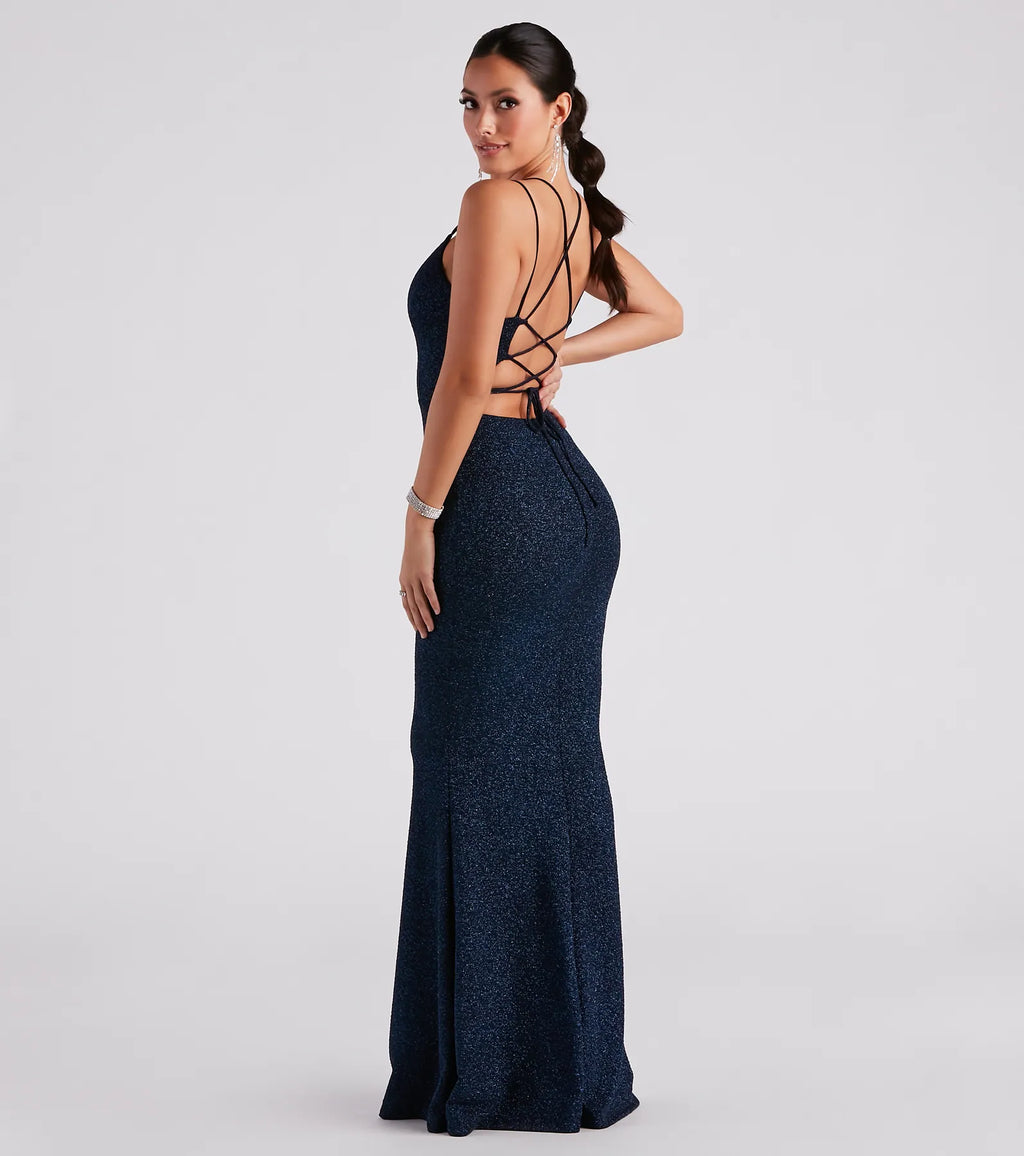 Rachel Glitter Mermaid Prom Dress – Lace-Up Long Formal Gown