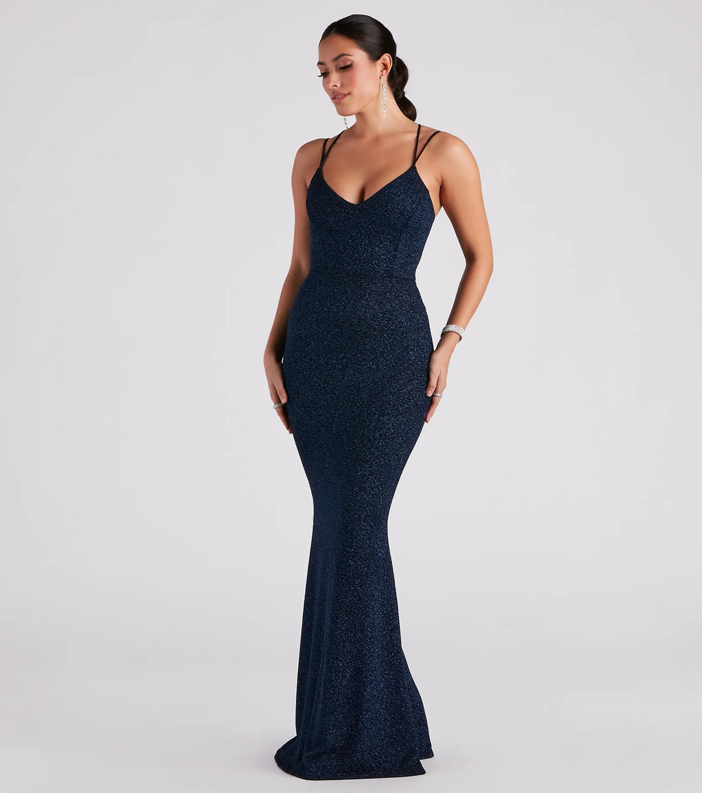 Rachel Glitter Mermaid Prom Dress – Lace-Up Long Formal Gown