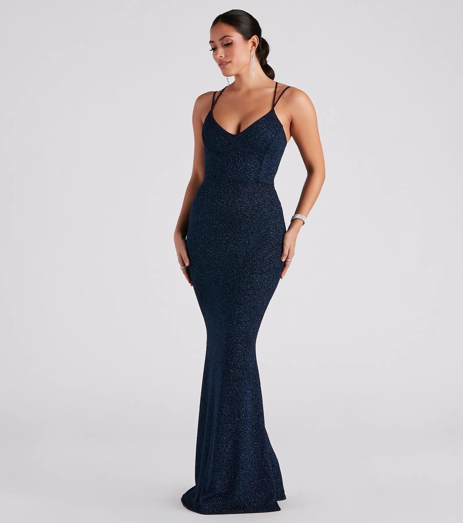 Rachel Glitter Mermaid Prom Dress – Lace-Up Long Formal Gown