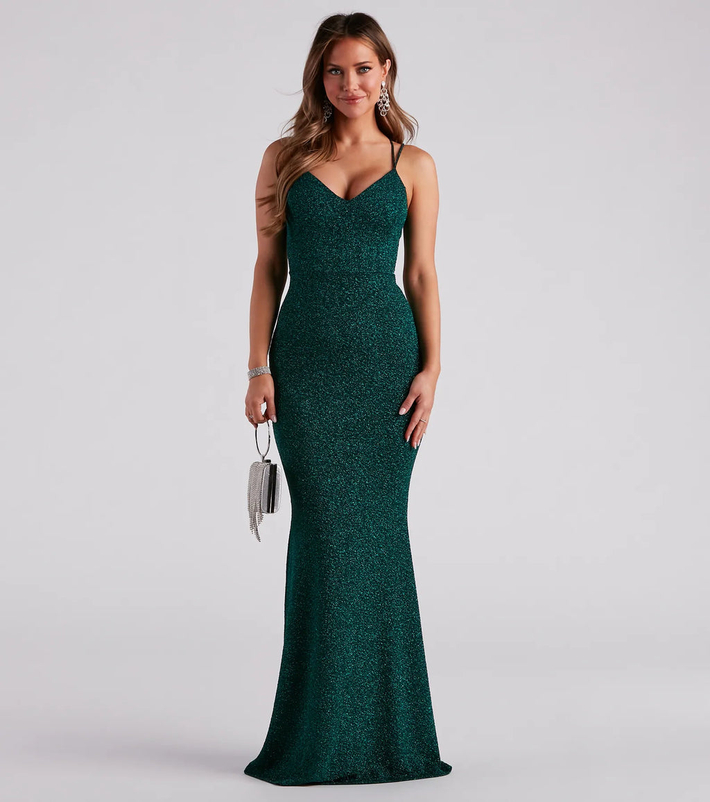 Rachel Glitter Mermaid Prom Dress – Lace-Up Long Formal Gown