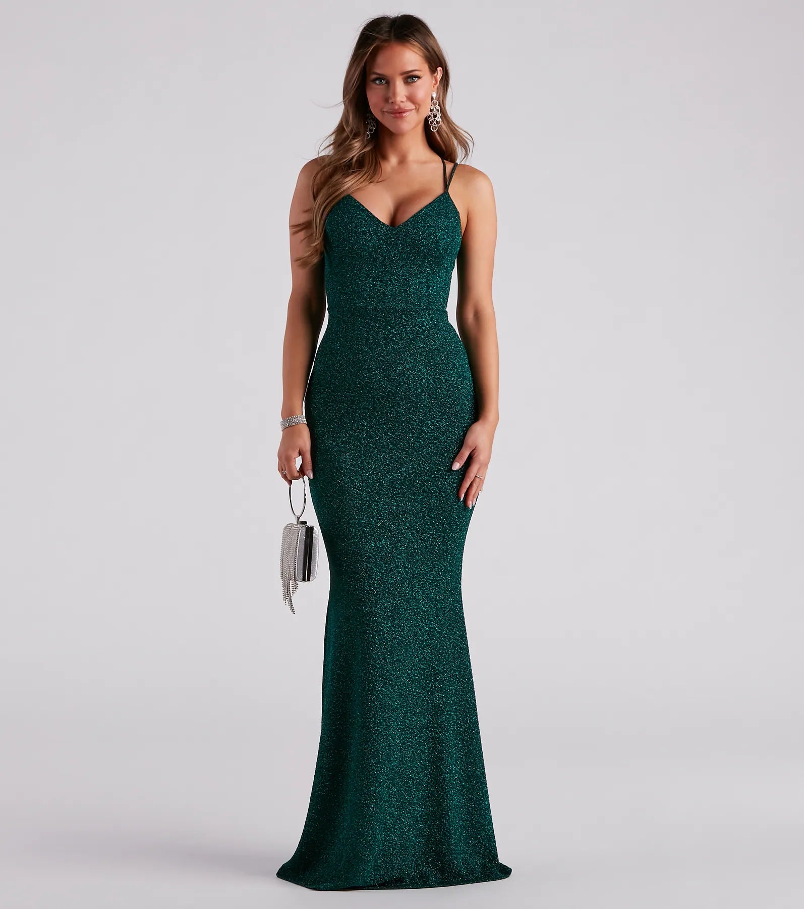 Rachel Glitter Mermaid Prom Dress – Lace-Up Long Formal Gown
