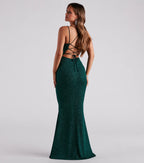 Rachel Glitter Mermaid Prom Dress – Lace-Up Long Formal Gown