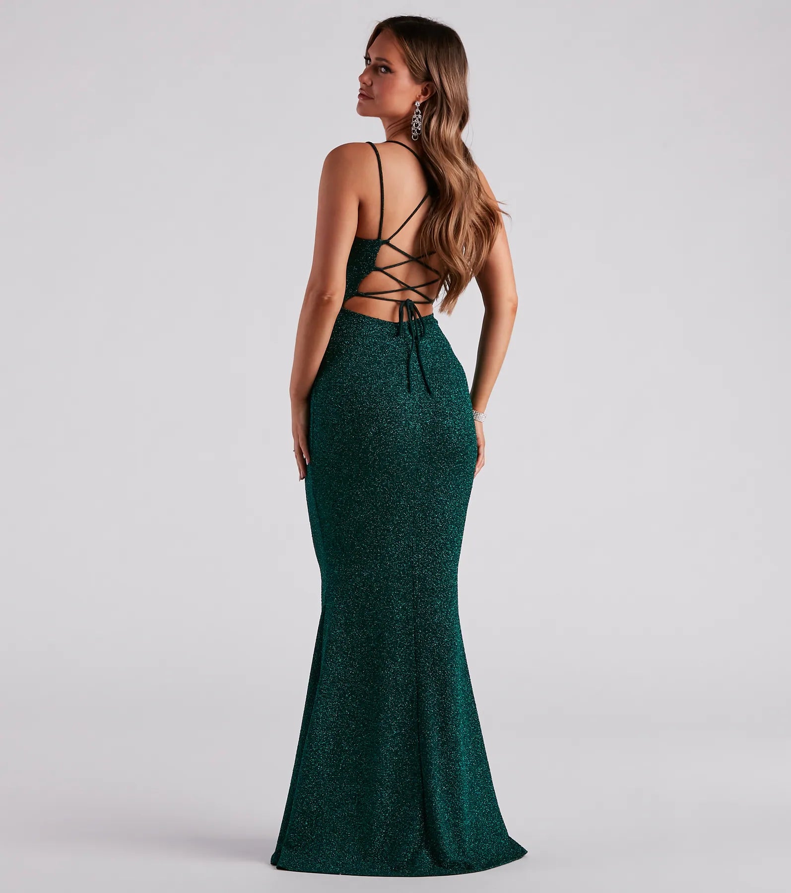 Rachel Glitter Mermaid Prom Dress – Lace-Up Long Formal Gown